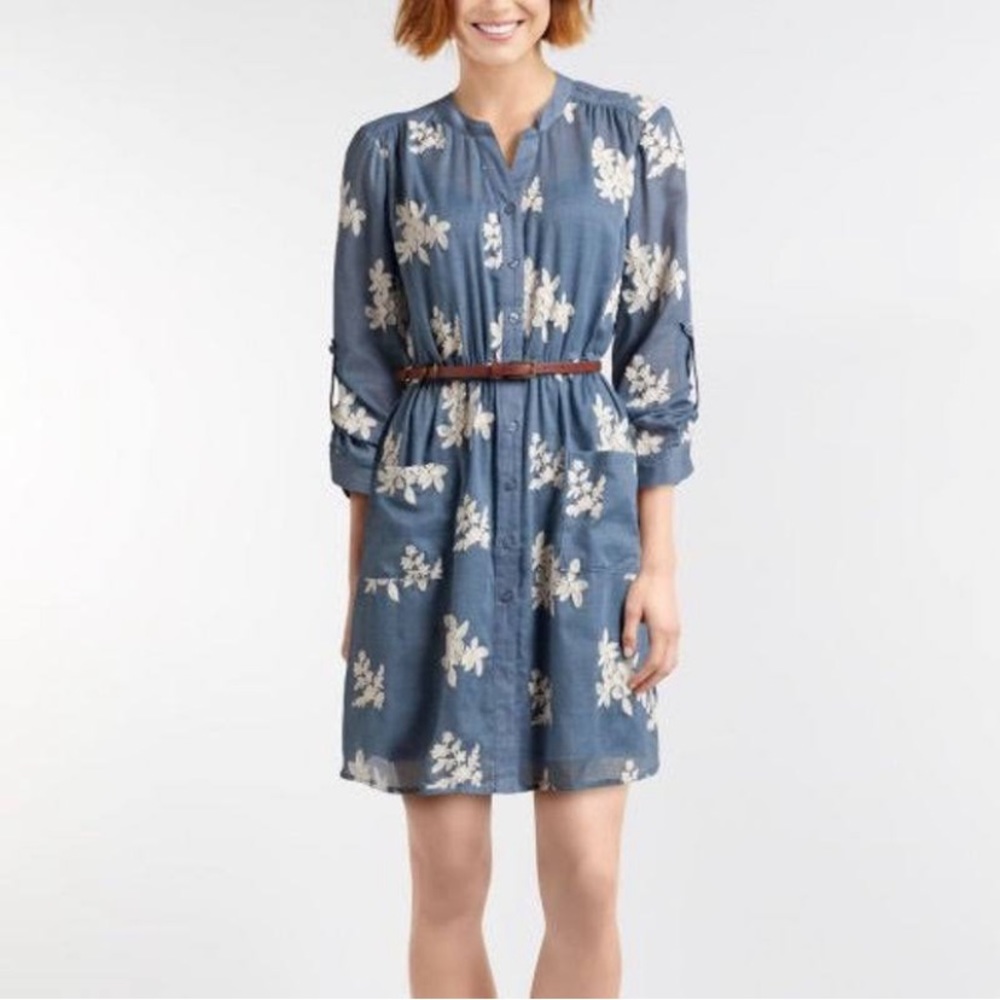 beige by eci embroidered shirt dress blue size 4